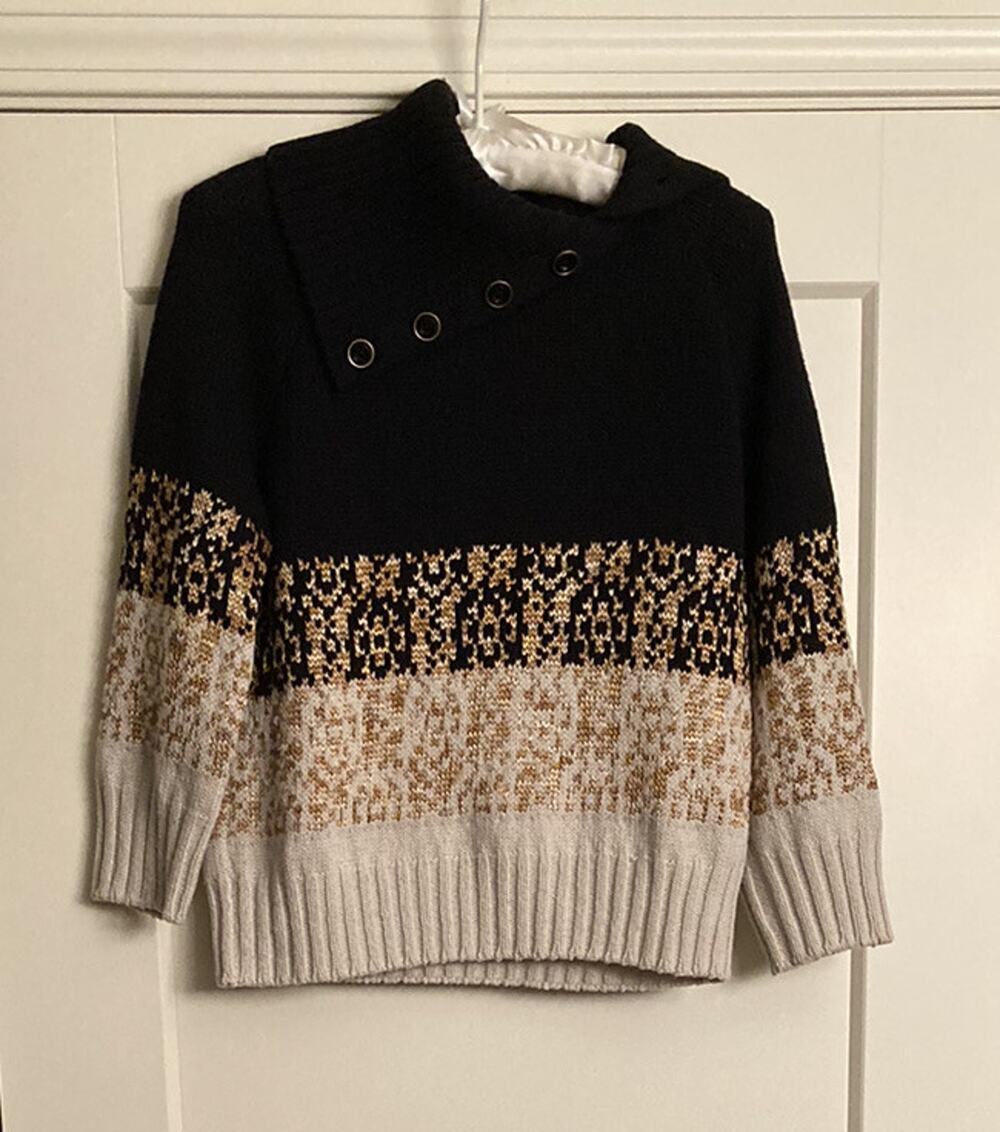 St John Split Turtleneck Button Detail Sweater Colorblock Sparkle - Sz P